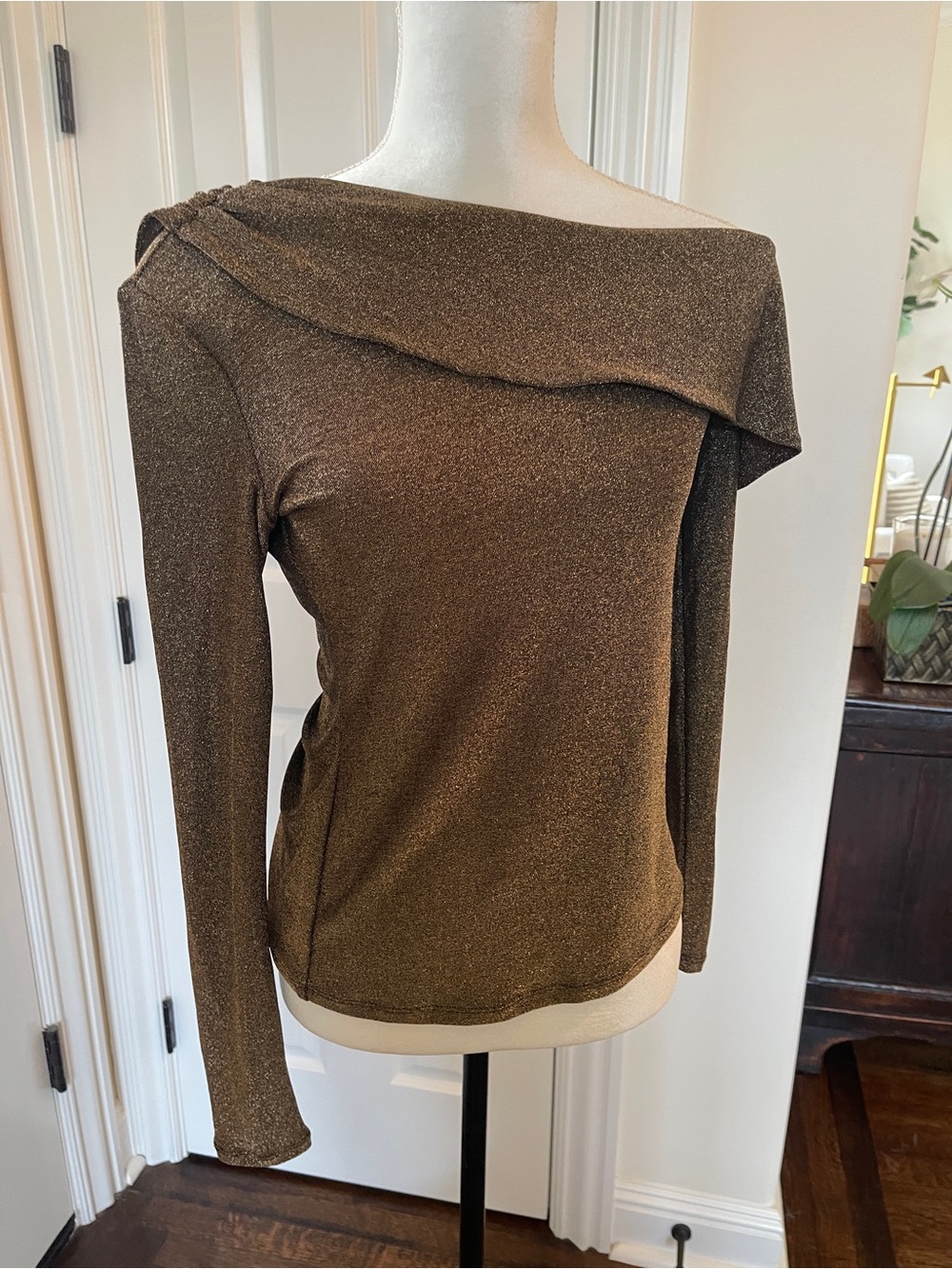 Ramy Brook Metallic Bronze Off-the-Shoulder Knit Top